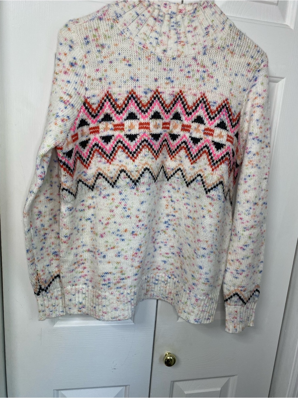 LOFT Ivory Speckled Fair Isle Turtleneck Sweater